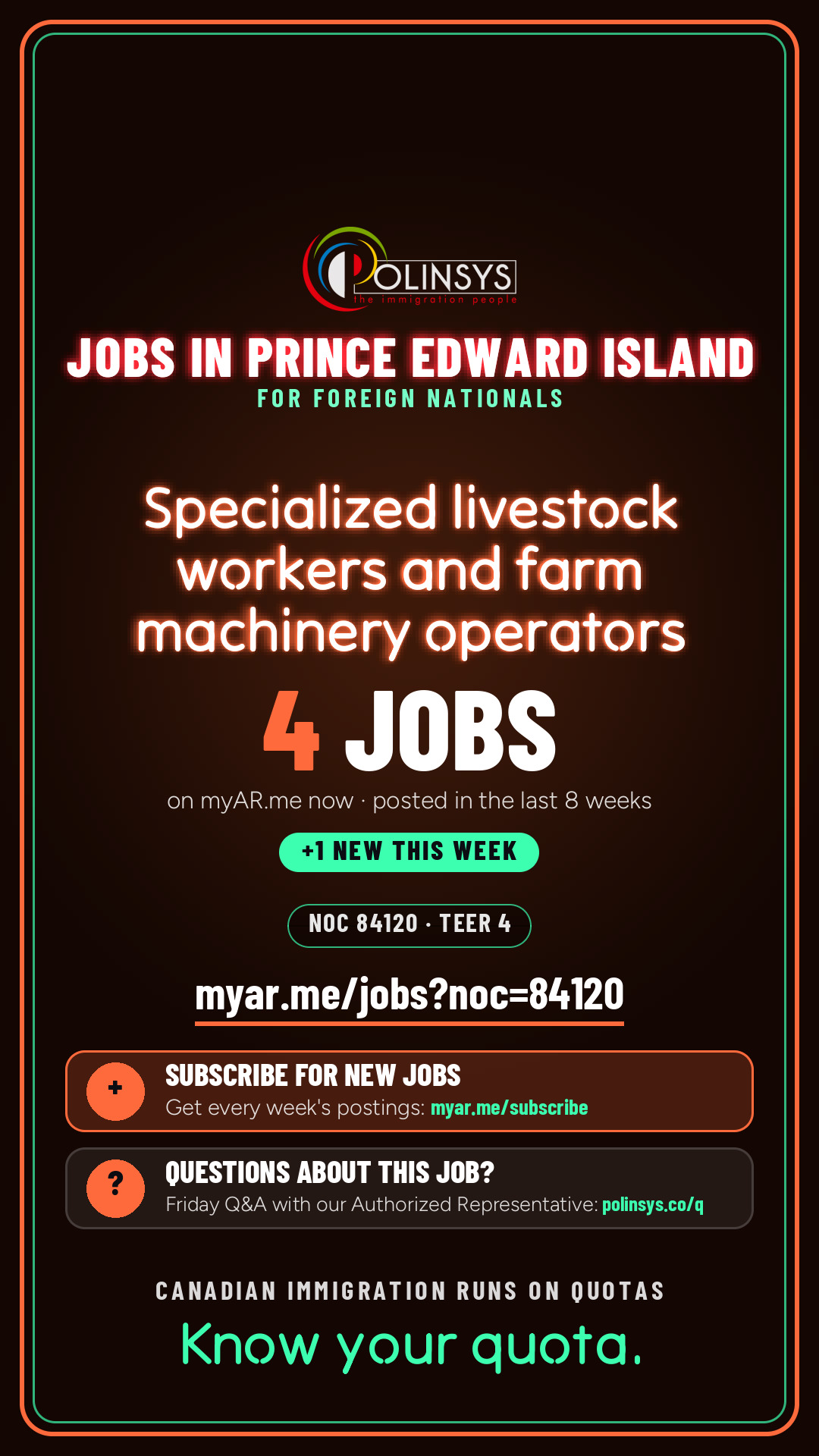 Job card: Specialized livestock workers and farm machinery operators (NOC 84120) — 4 jobs on myAR.me