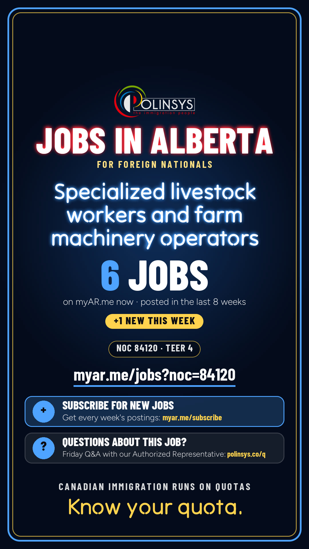 Job card: Specialized livestock workers and farm machinery operators (NOC 84120) — 6 jobs on myAR.me