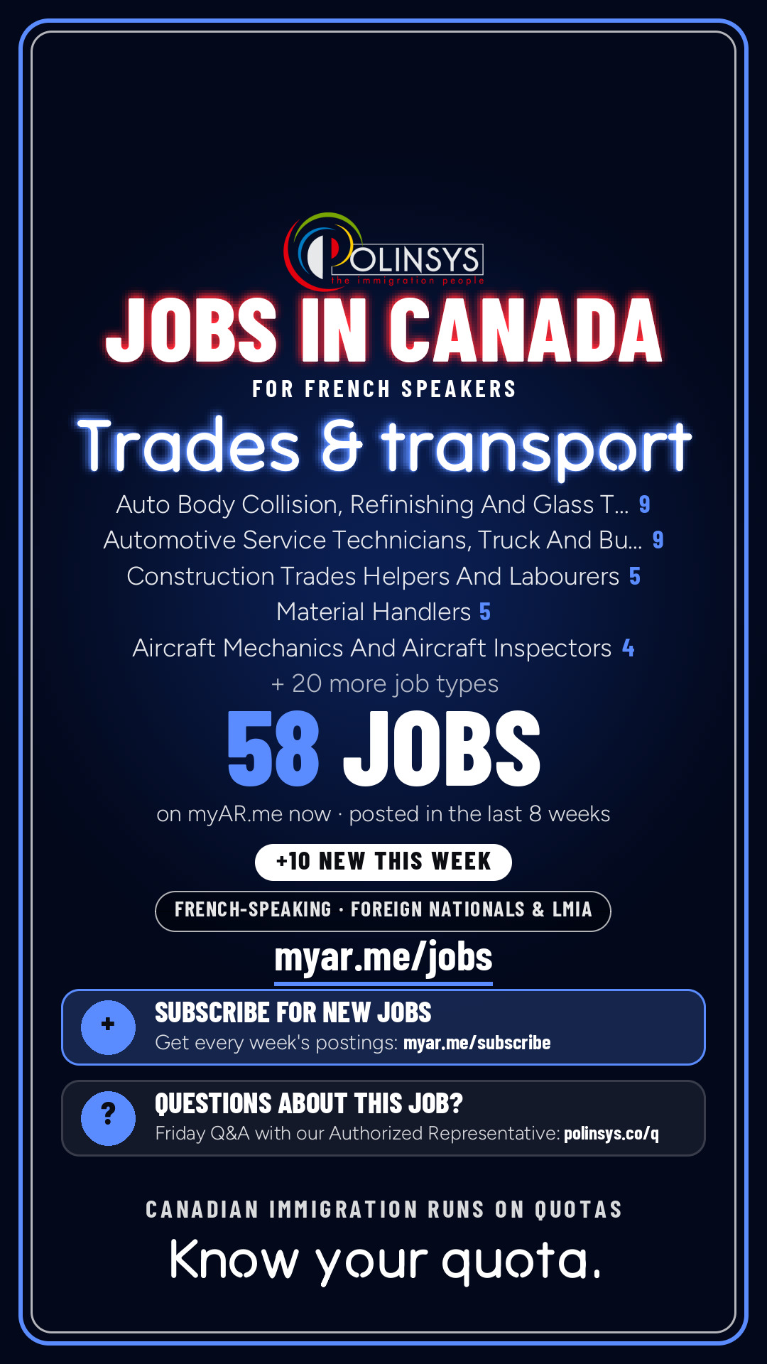 Job card: Trades & transport (French-speaking jobs) — 58 jobs on myAR.me