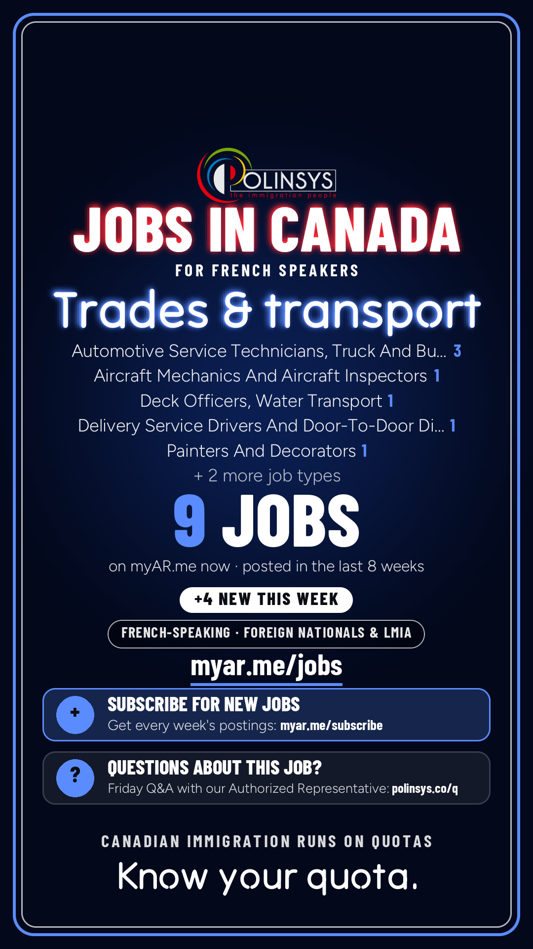 Job card: Trades & transport (French-speaking jobs) — 9 jobs on myAR.me