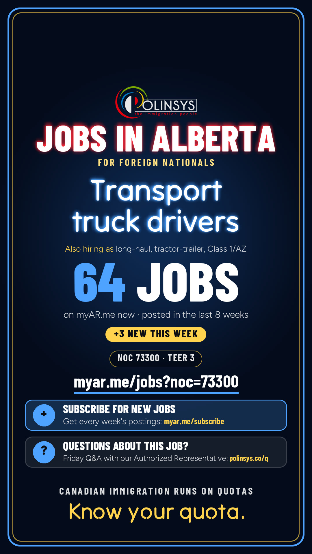 Job card: Transport truck drivers (NOC 73300) — 64 jobs on myAR.me