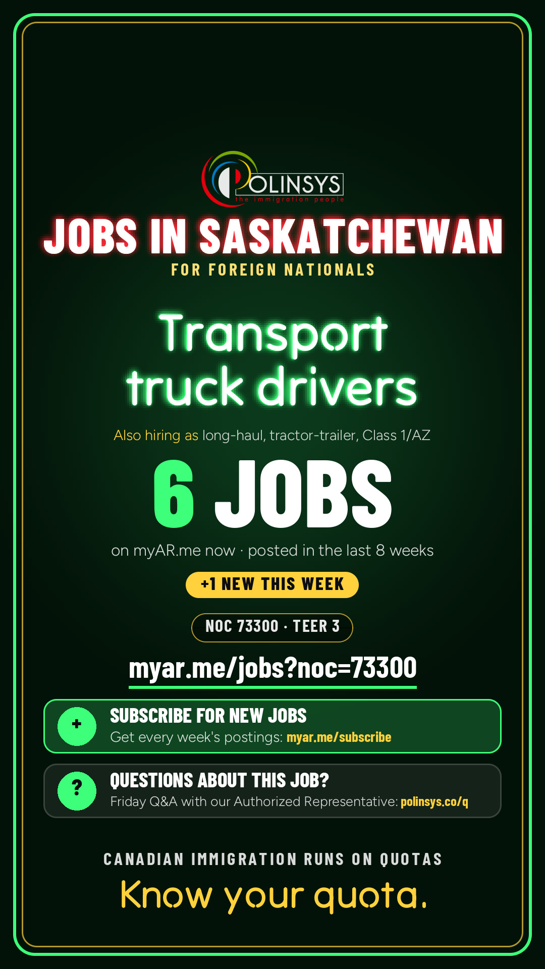 Job card: Transport truck drivers (NOC 73300) — 6 jobs on myAR.me