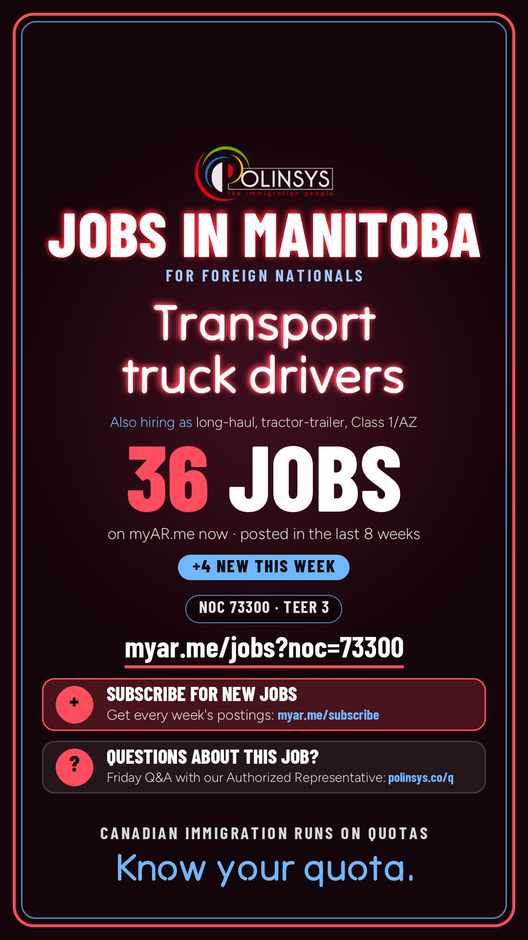 Job card: Transport truck drivers (NOC 73300) — 36 jobs on myAR.me