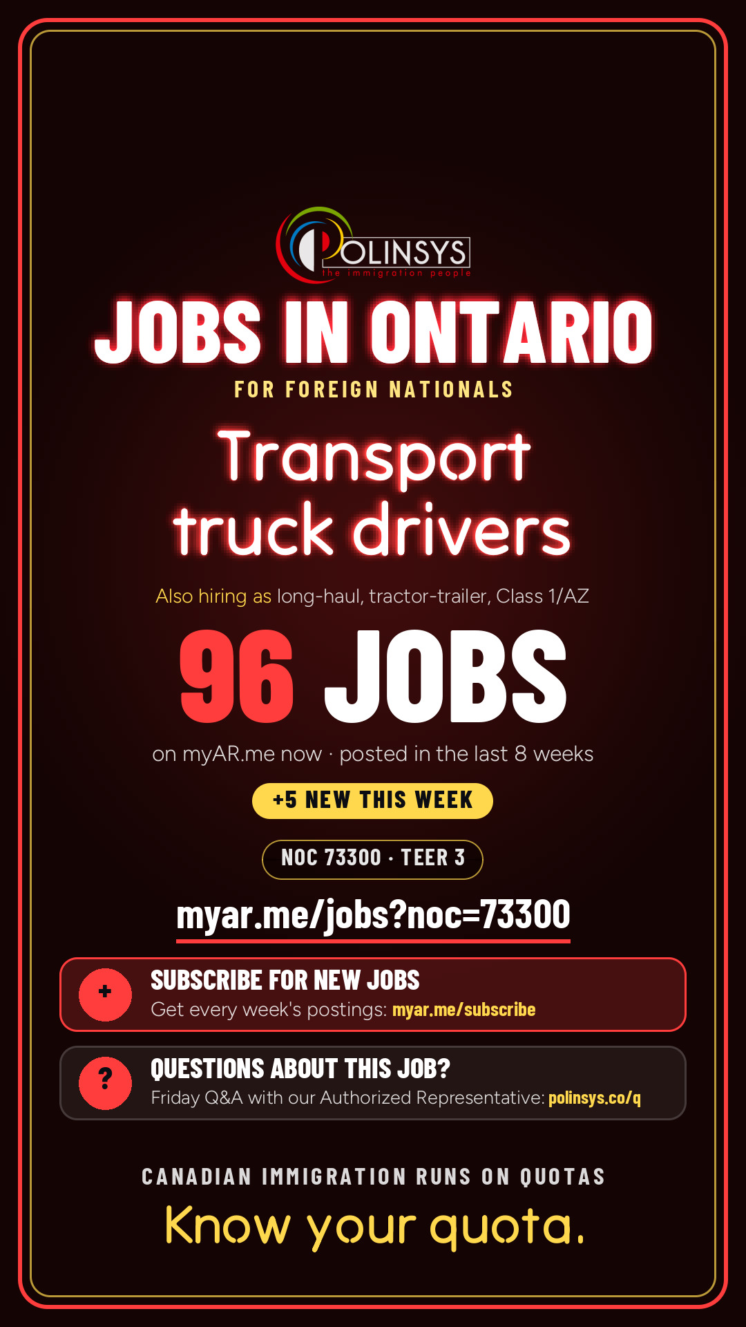 Job card: Transport truck drivers (NOC 73300) — 96 jobs on myAR.me