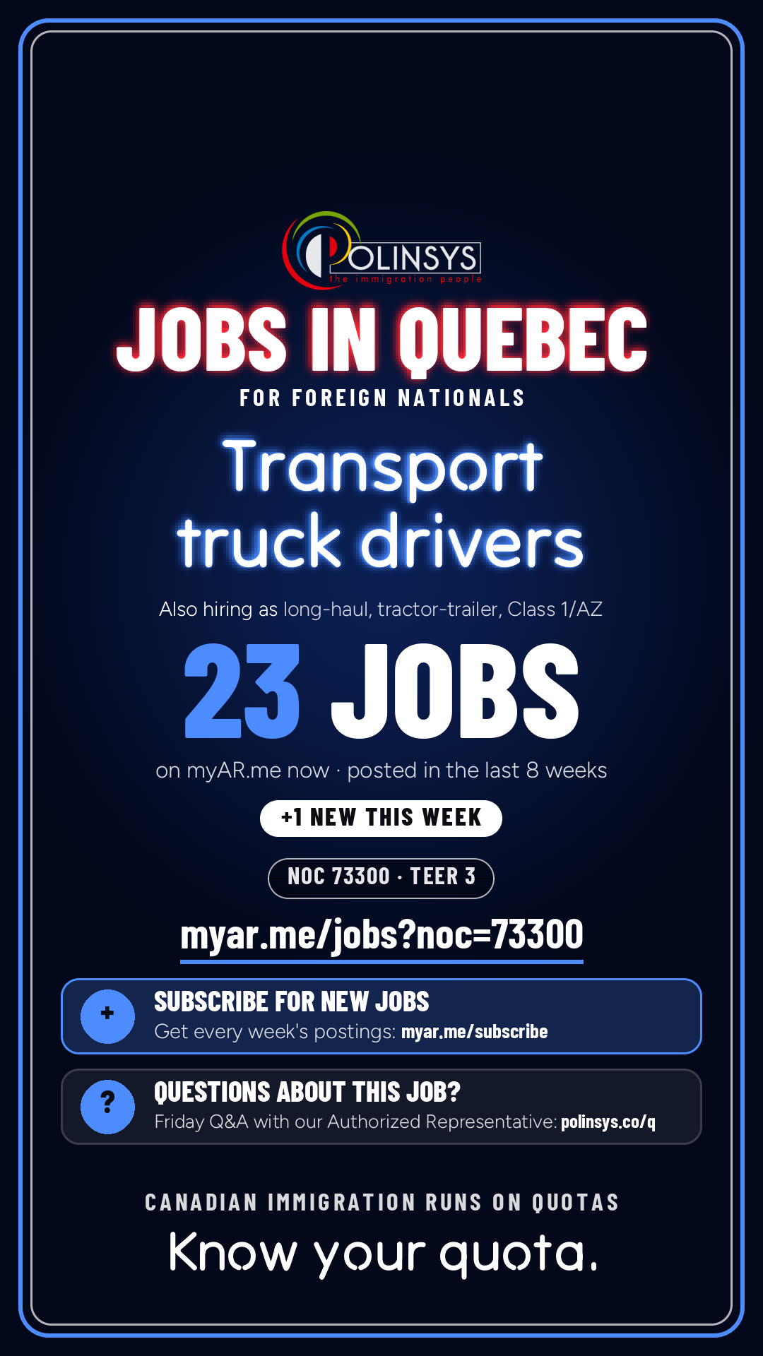 Job card: Transport truck drivers (NOC 73300) — 23 jobs on myAR.me