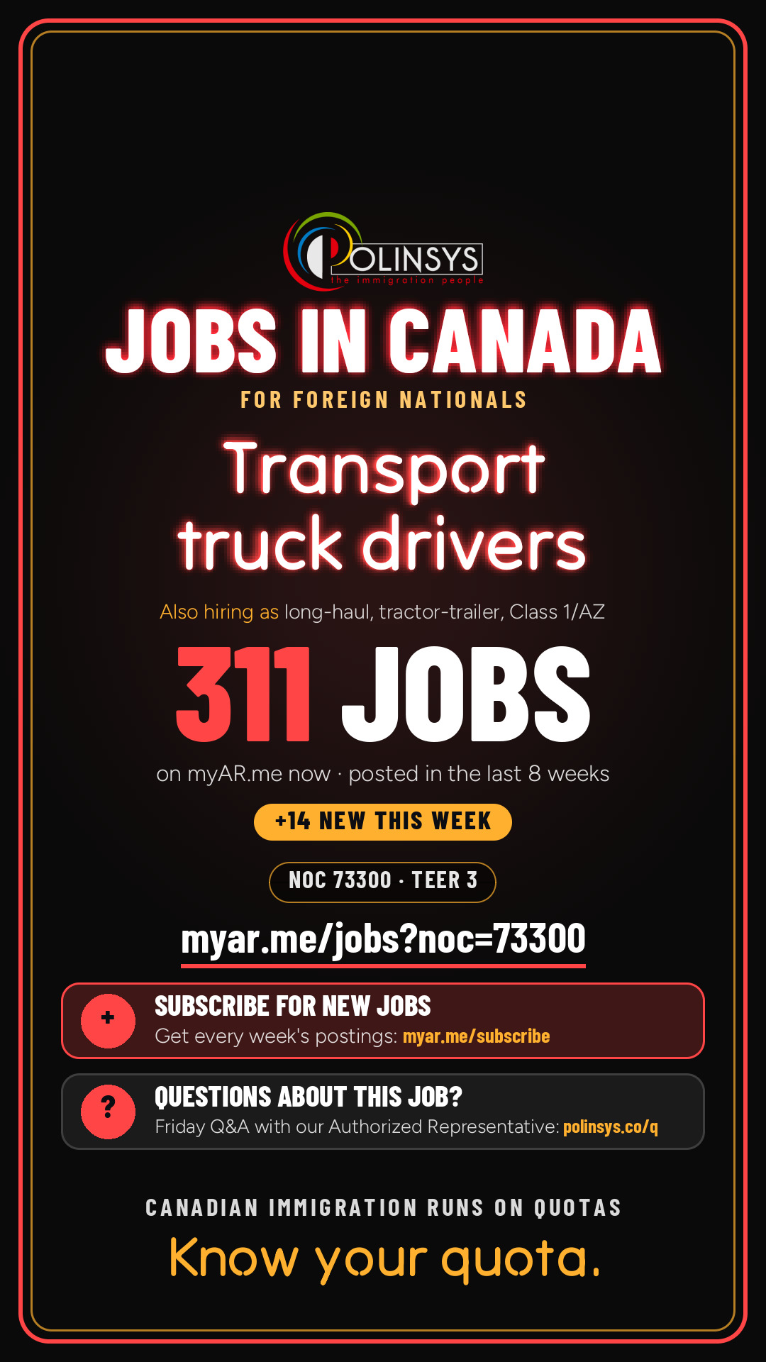 Job card: Transport truck drivers (NOC 73300) — 311 jobs on myAR.me