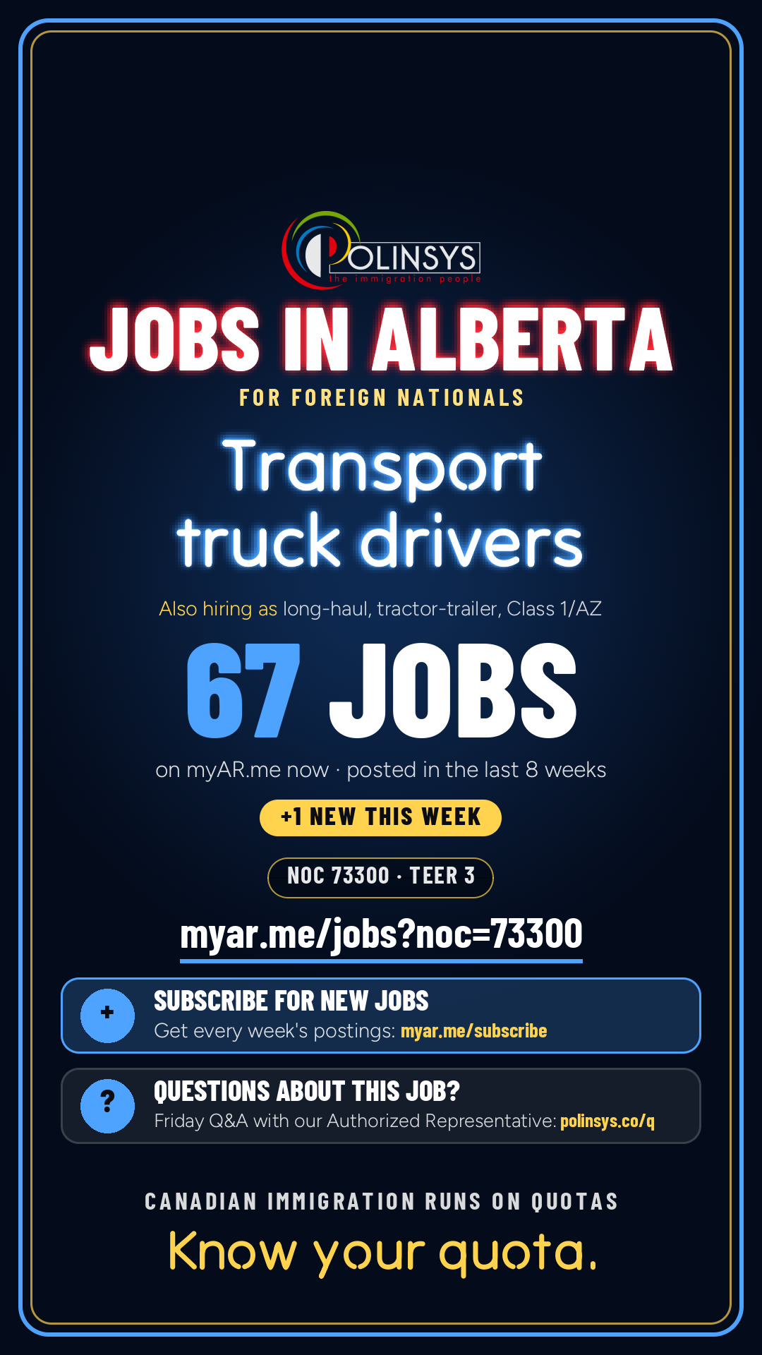 Job card: Transport truck drivers (NOC 73300) — 67 jobs on myAR.me