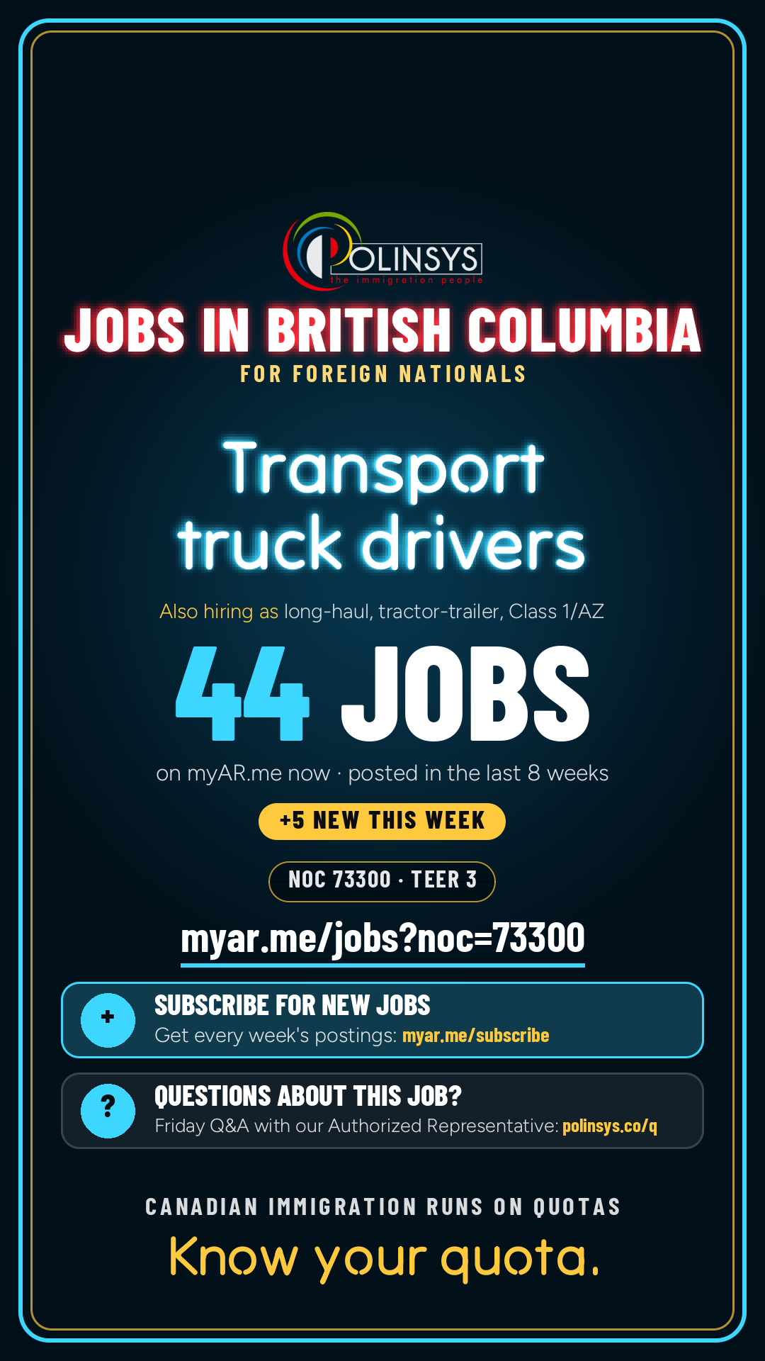 Job card: Transport truck drivers (NOC 73300) — 44 jobs on myAR.me
