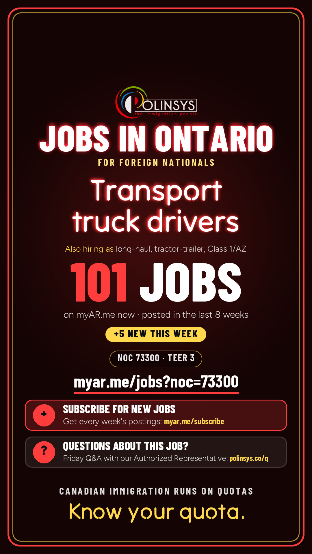 Job card: Transport truck drivers (NOC 73300) — 101 jobs on myAR.me