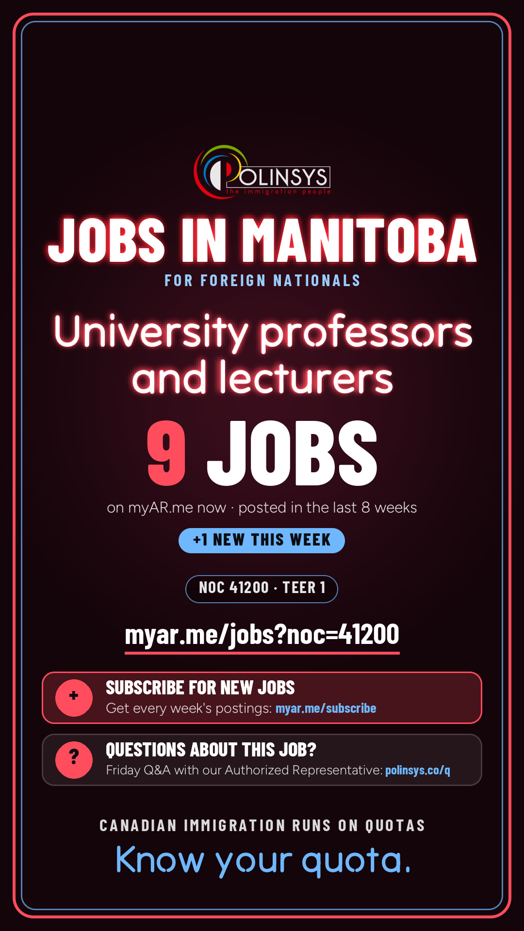 Job card: University professors and lecturers (NOC 41200) — 9 jobs on myAR.me
