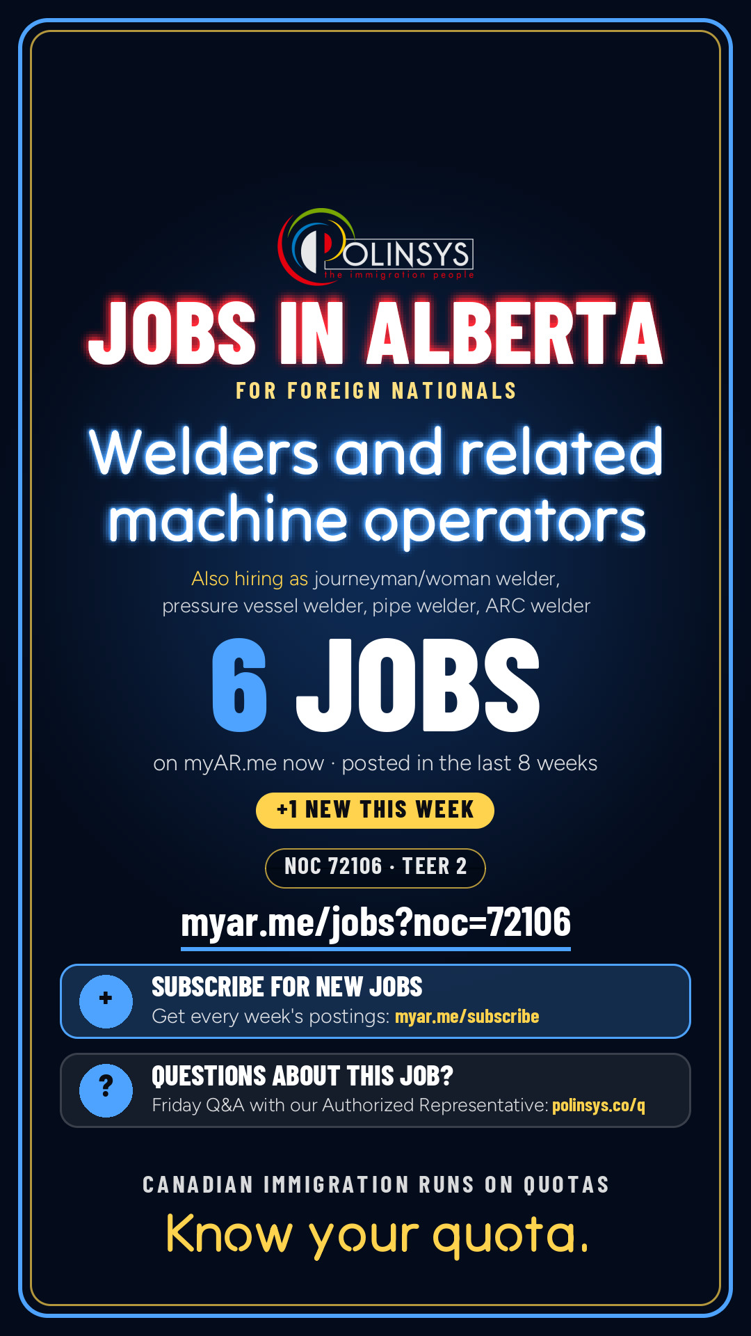 Job card: Welders and related machine operators (NOC 72106) — 6 jobs on myAR.me