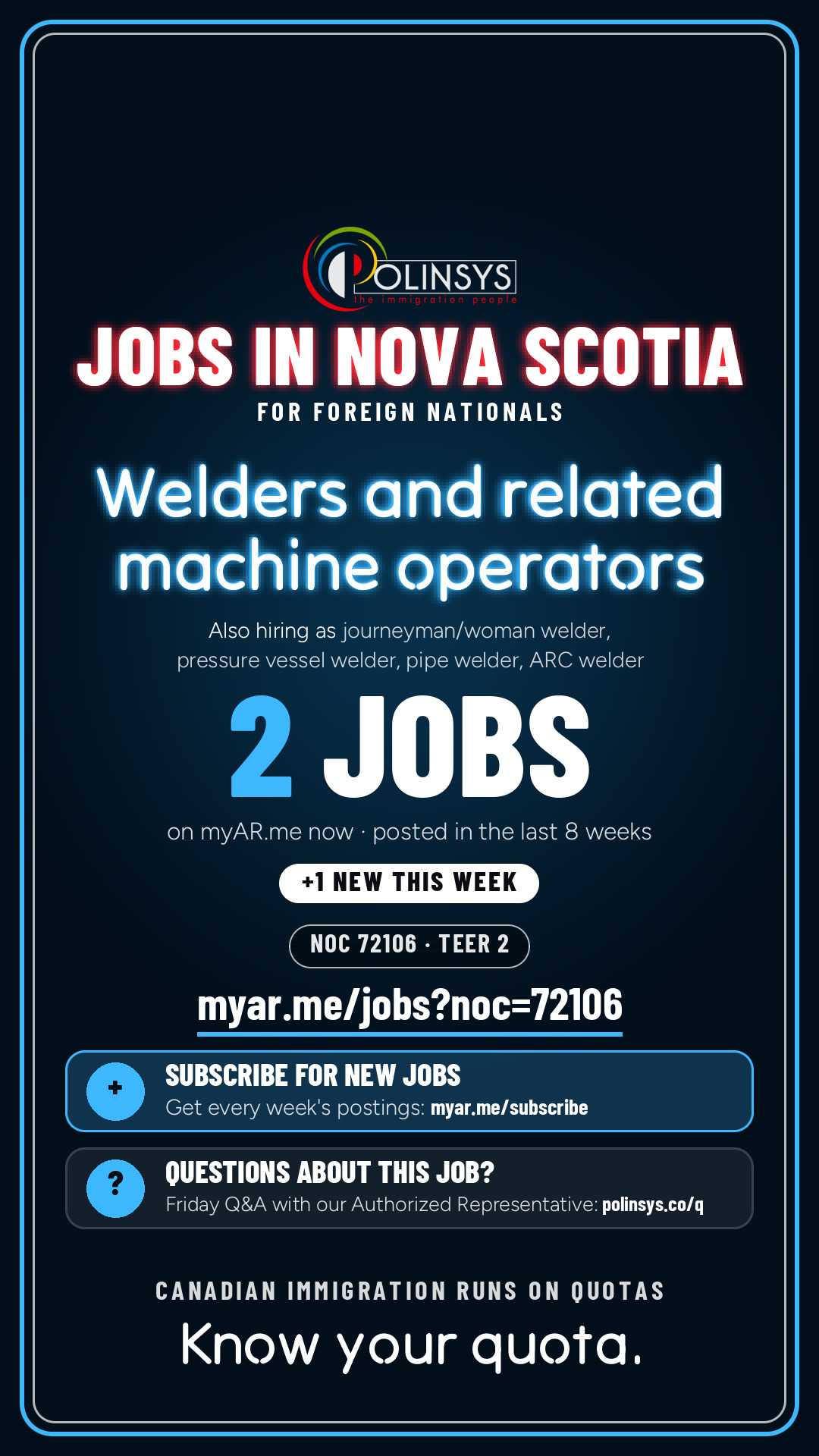 Job card: Welders and related machine operators (NOC 72106) — 2 jobs on myAR.me