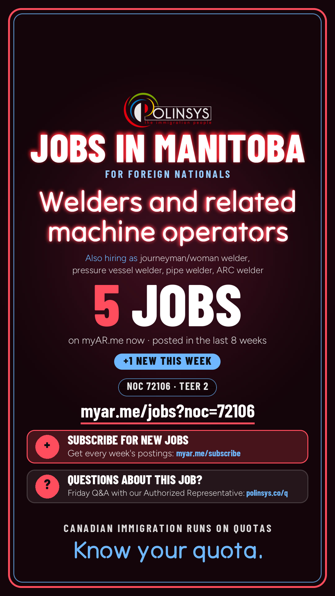 Job card: Welders and related machine operators (NOC 72106) — 5 jobs on myAR.me