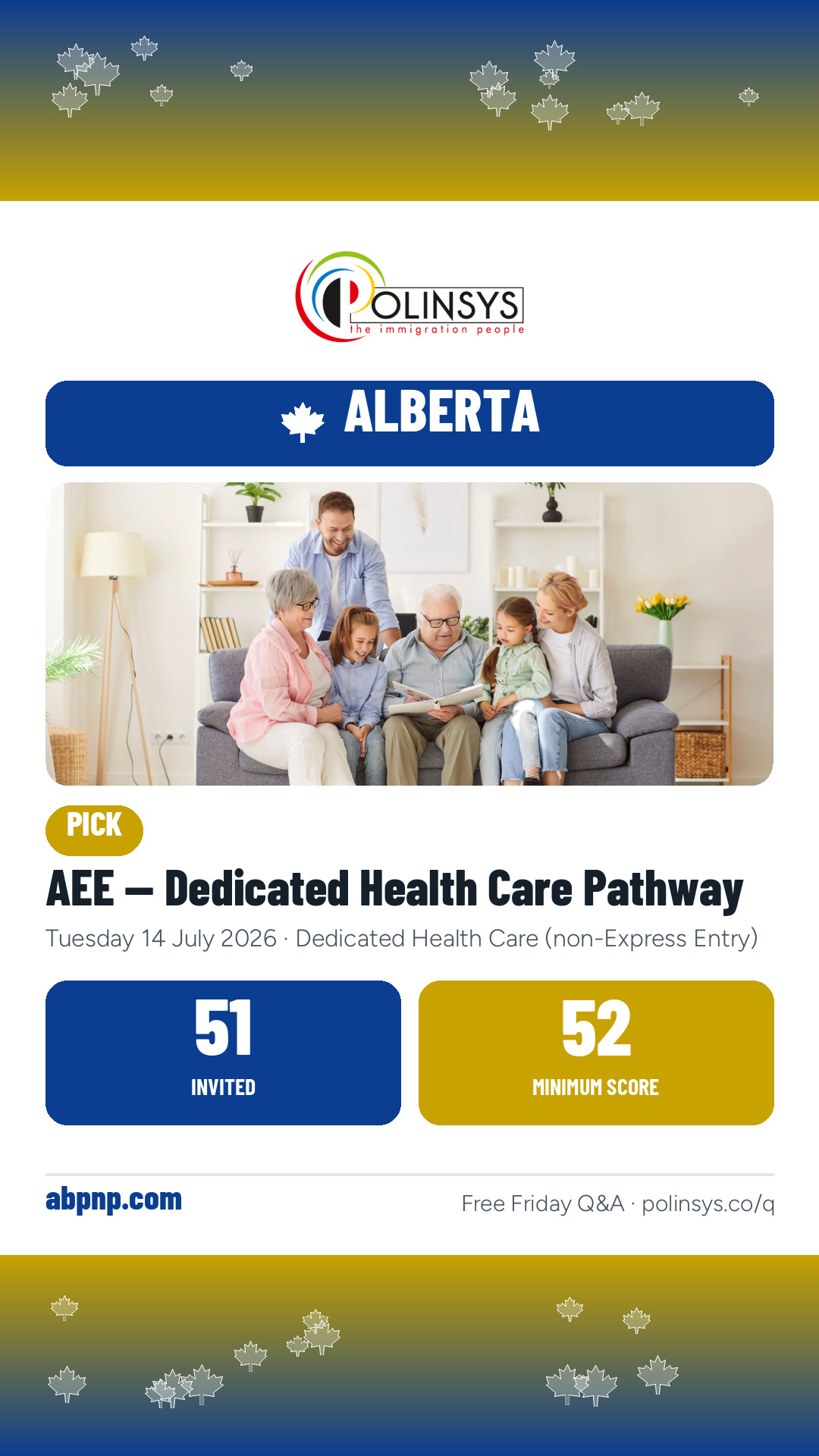AEE — Dedicated Health Care Pathway — 51 invitations, minimum score 52, 14 July 2026