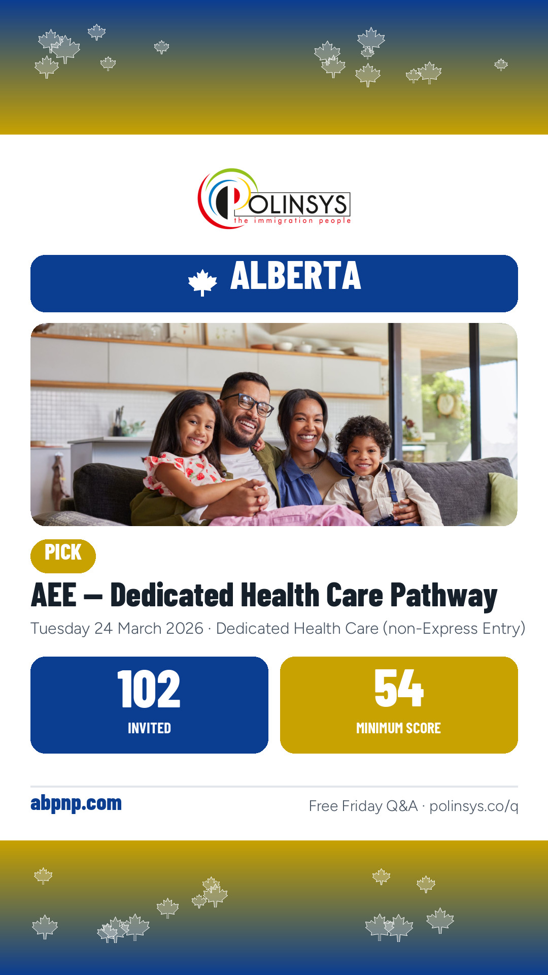 AEE — Dedicated Health Care Pathway — 102 invitations, minimum score 54, 24 March 2026