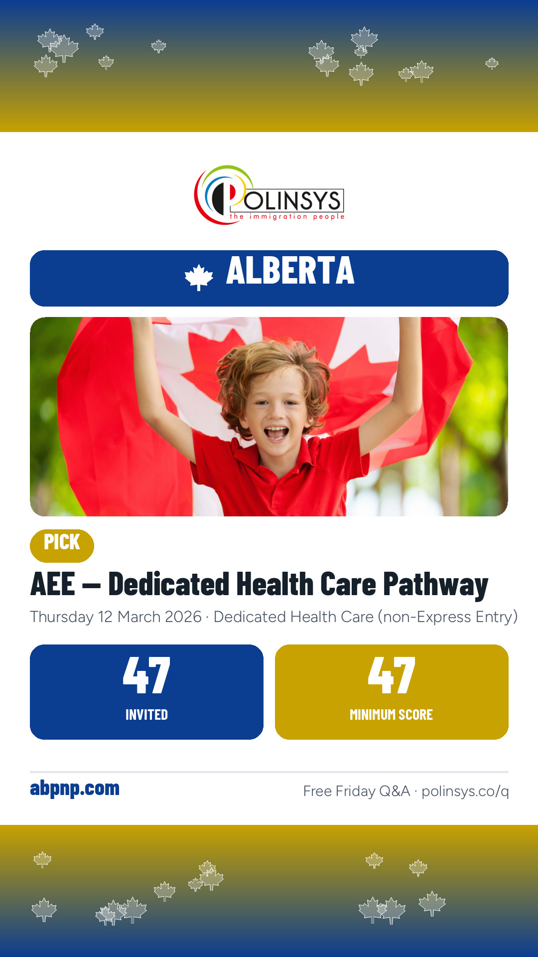 AEE — Dedicated Health Care Pathway — 47 invitations, minimum score 47, 12 March 2026