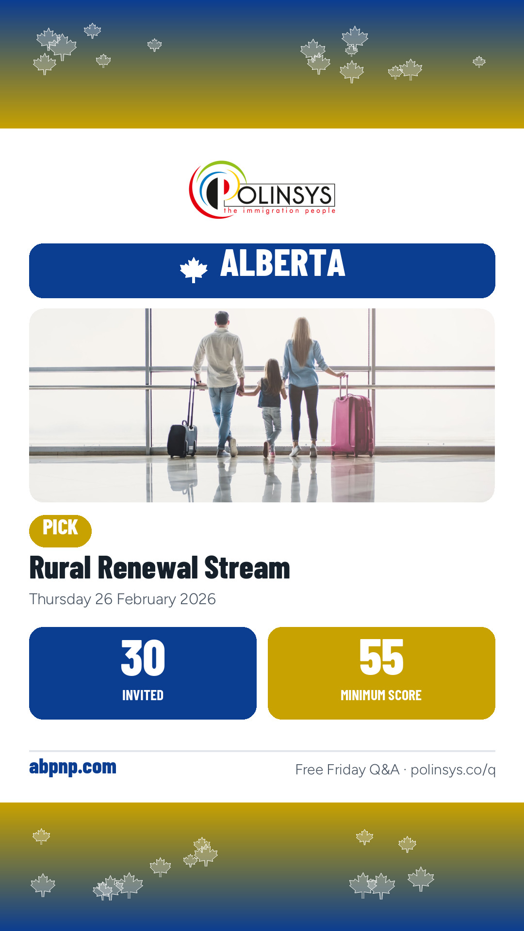Rural Renewal Stream — 30 invitations, minimum score 55, 26 February 2026