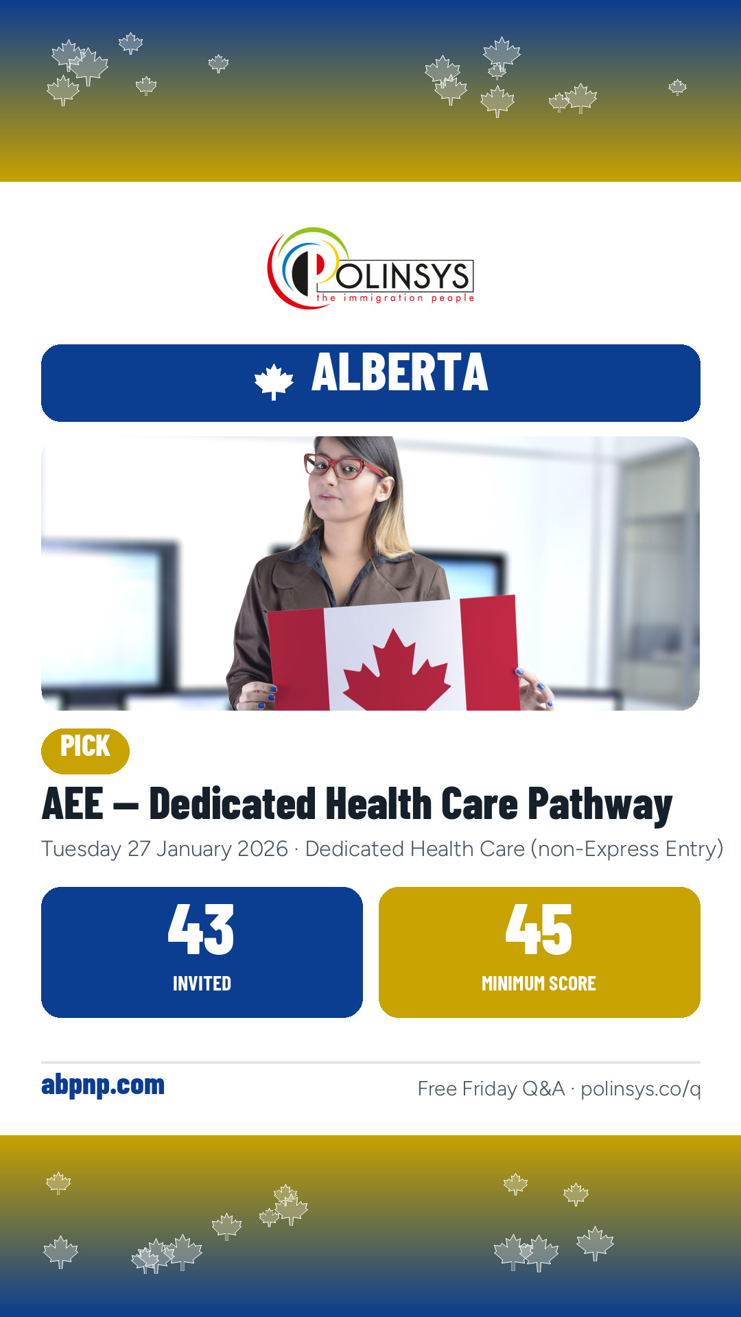 AEE — Dedicated Health Care Pathway — 43 invitations, minimum score 45, 27 January 2026
