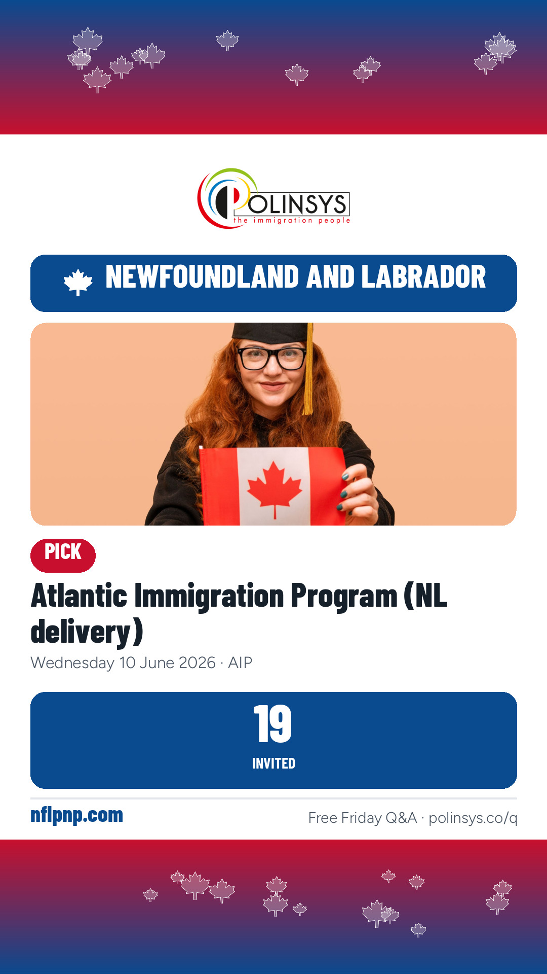 Atlantic Immigration Program (NL delivery) — 19 invitations, 10 June 2026