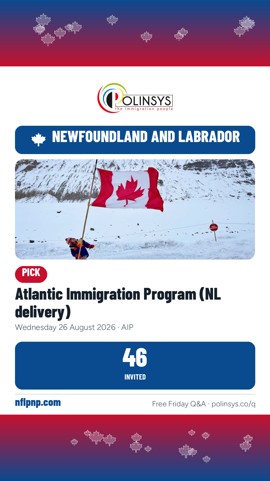 Atlantic Immigration Program (NL delivery) — 46 invitations, 26 August 2026