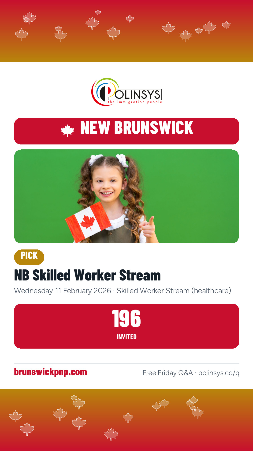 NB Skilled Worker Stream — 196 invitations, 11 February 2026