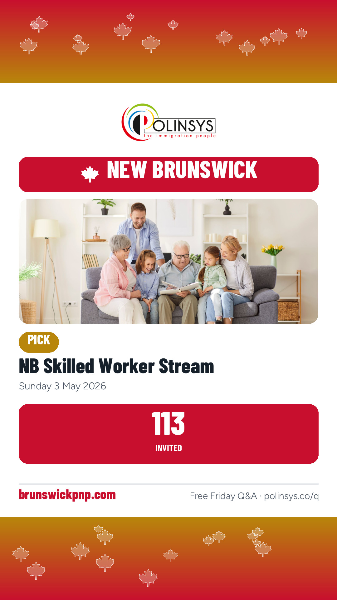 NB Skilled Worker Stream — 113 invitations, 3 May 2026