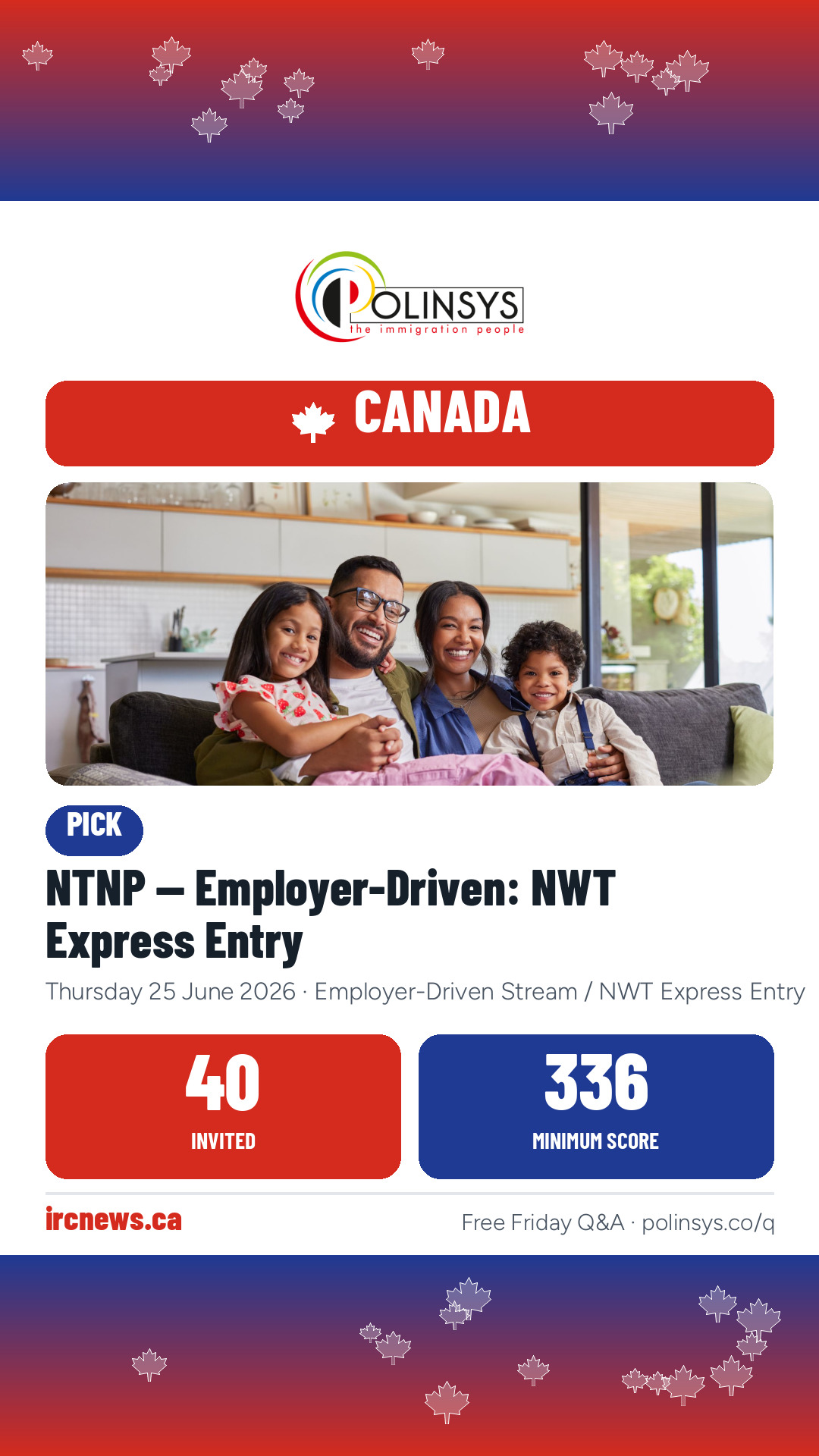NTNP — Employer-Driven: NWT Express Entry — 40 invitations, minimum score 336, 25 June 2026