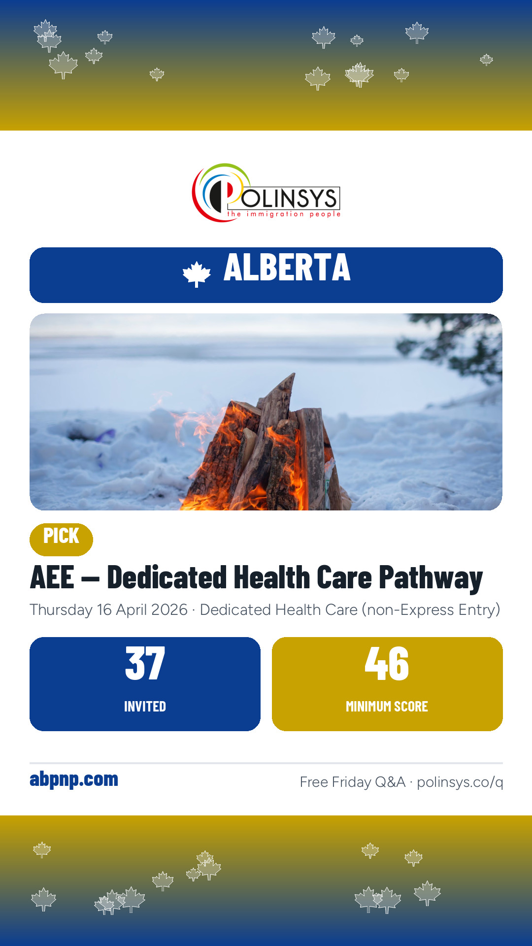 AEE — Dedicated Health Care Pathway — 37 invitations, minimum score 46, 16 April 2026