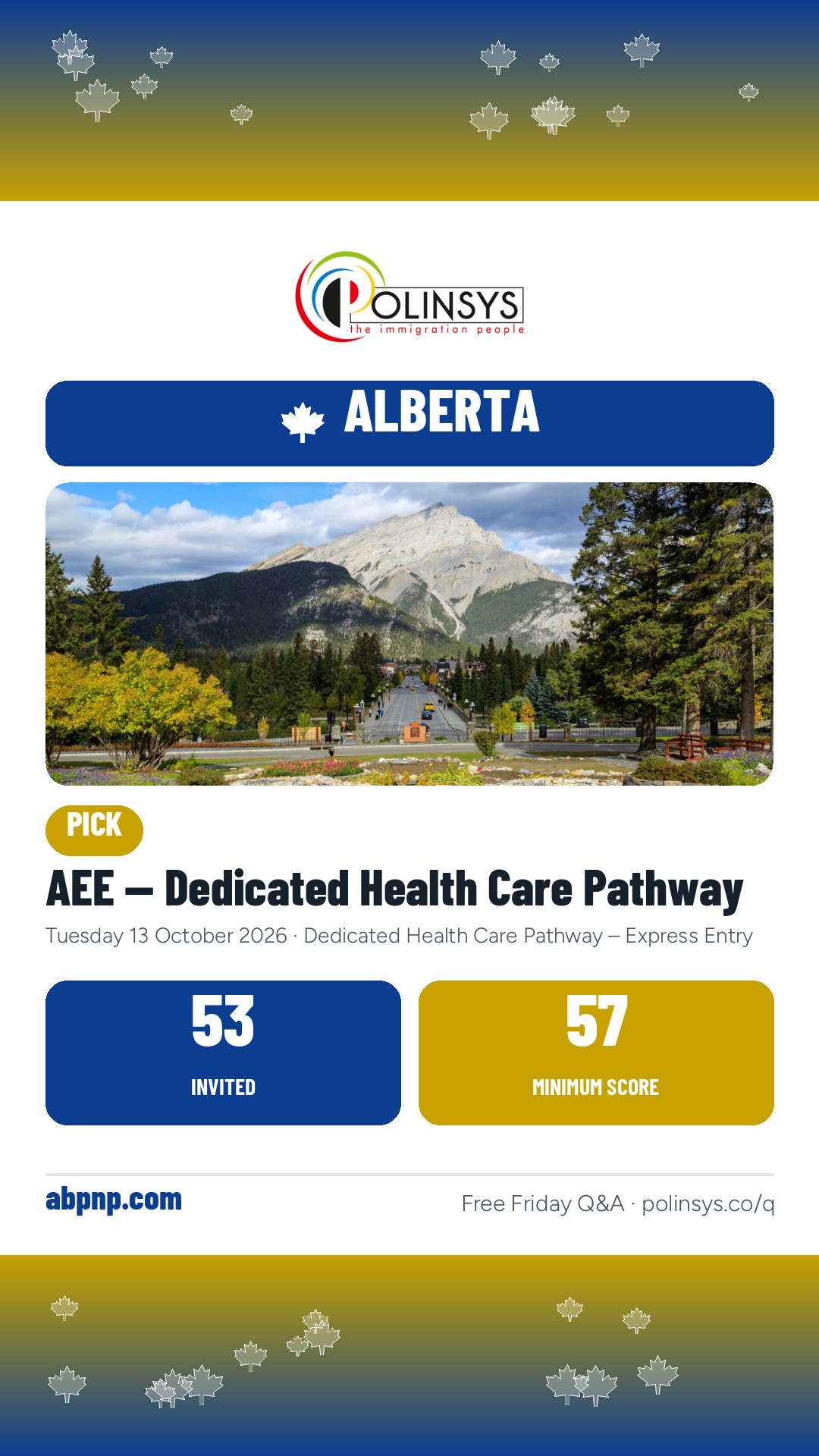 AEE — Dedicated Health Care Pathway — 53 invitations, minimum score 57, 13 October 2026