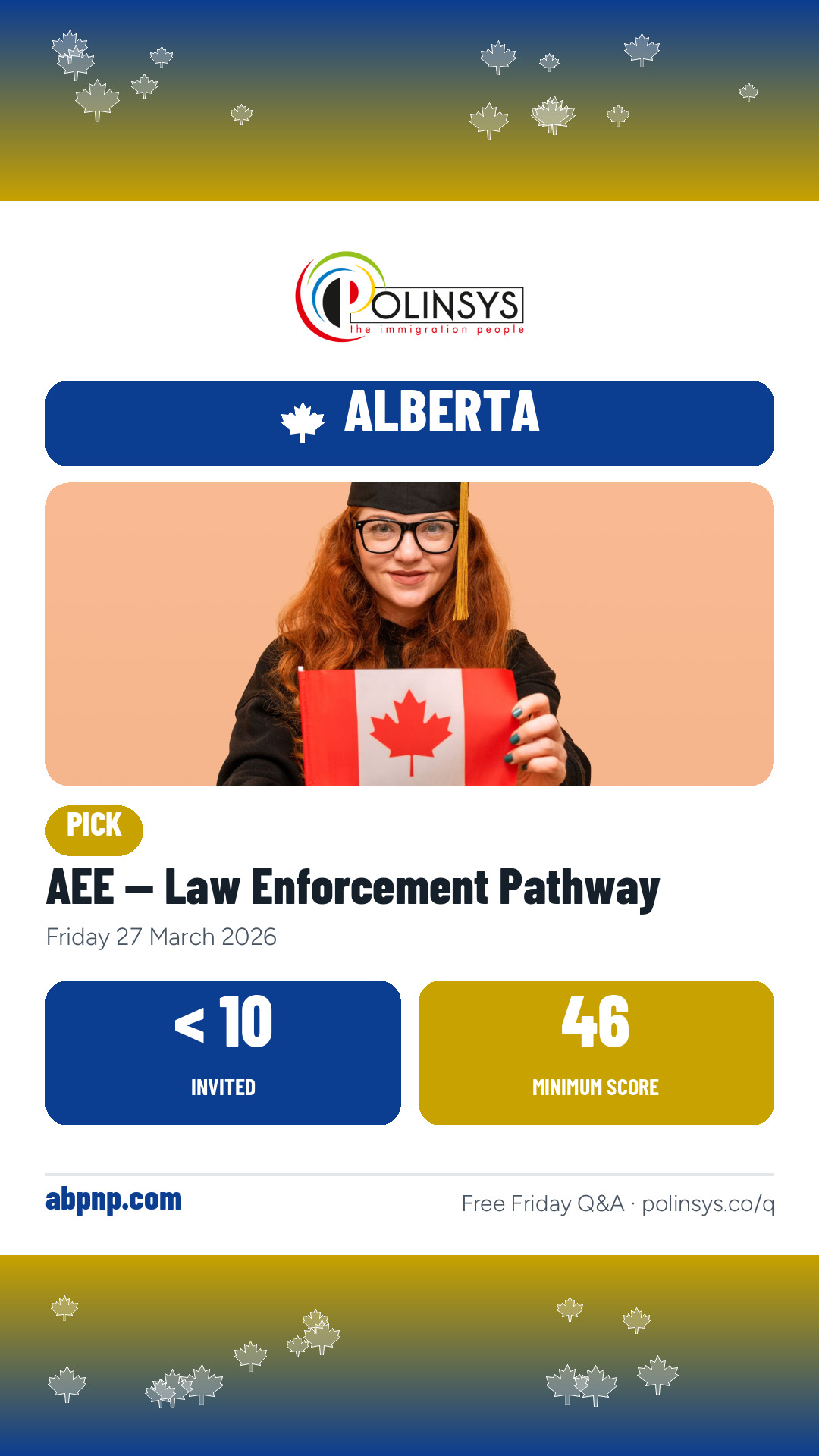 AEE — Law Enforcement Pathway — fewer than 10 invitations, minimum score 46, 27 March 2026