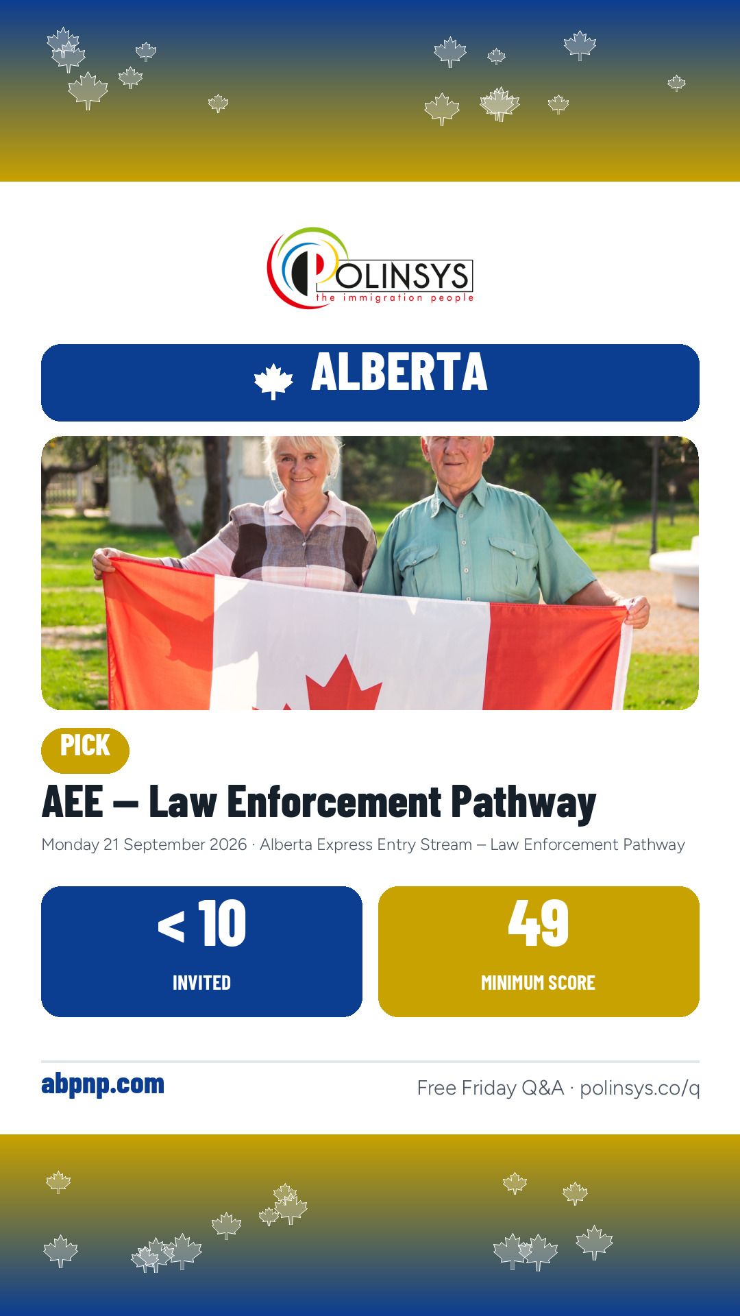 AEE — Law Enforcement Pathway — fewer than 10 invitations, minimum score 49, 21 September 2026