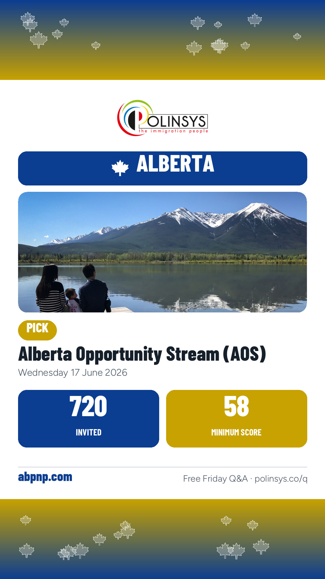 Alberta Opportunity Stream (AOS) — 720 invitations, minimum score 58, 17 June 2026