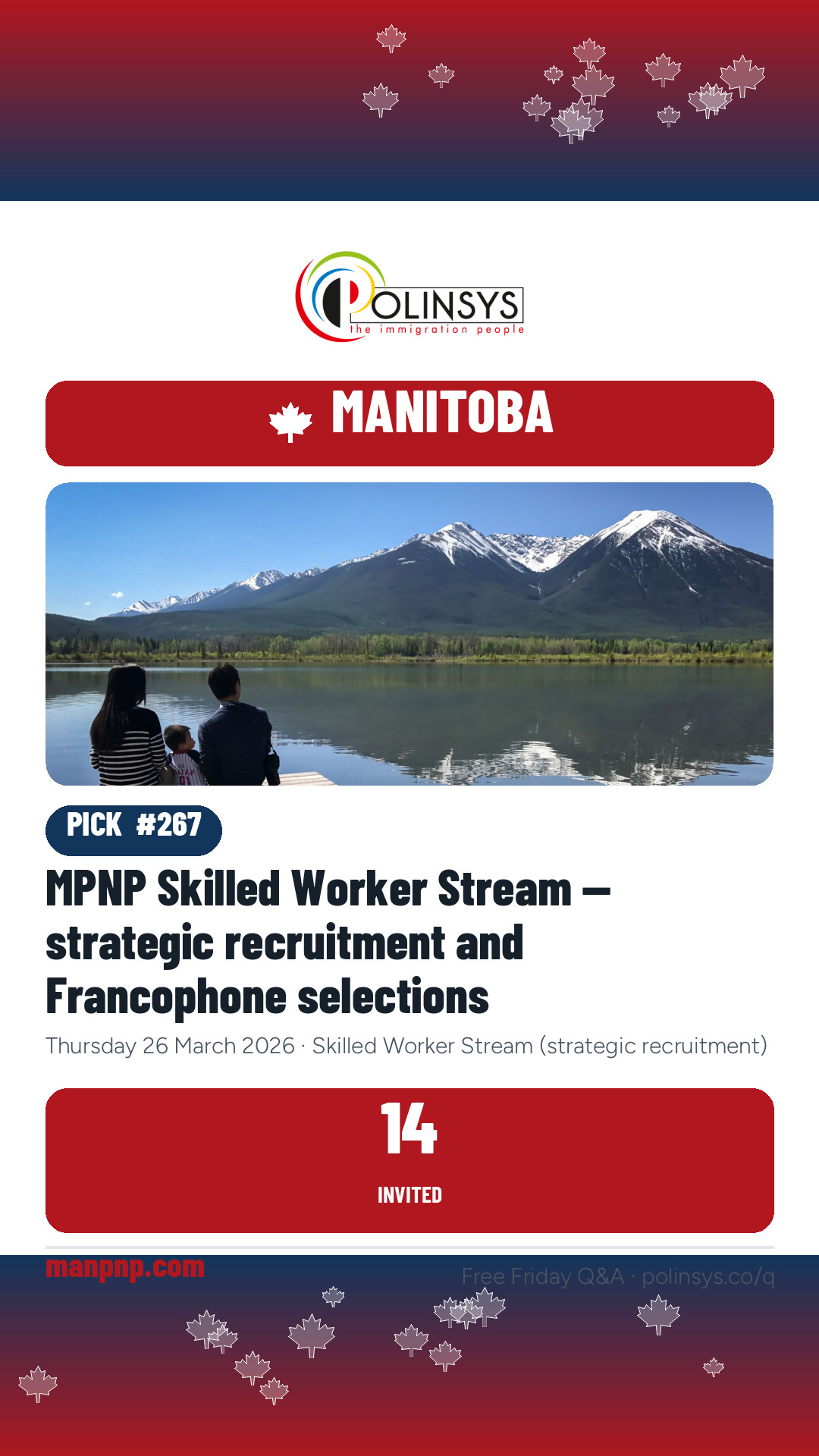MPNP Skilled Worker Stream — strategic recruitment and Francophone selections — 14 invitations, 26 March 2026