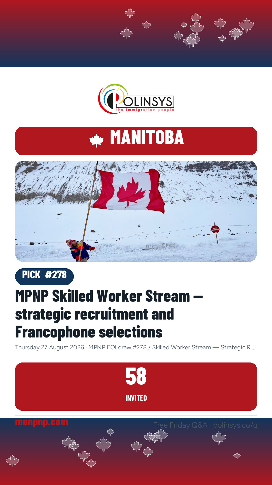 MPNP Skilled Worker Stream — strategic recruitment and Francophone selections — 58 invitations, 27 August 2026
