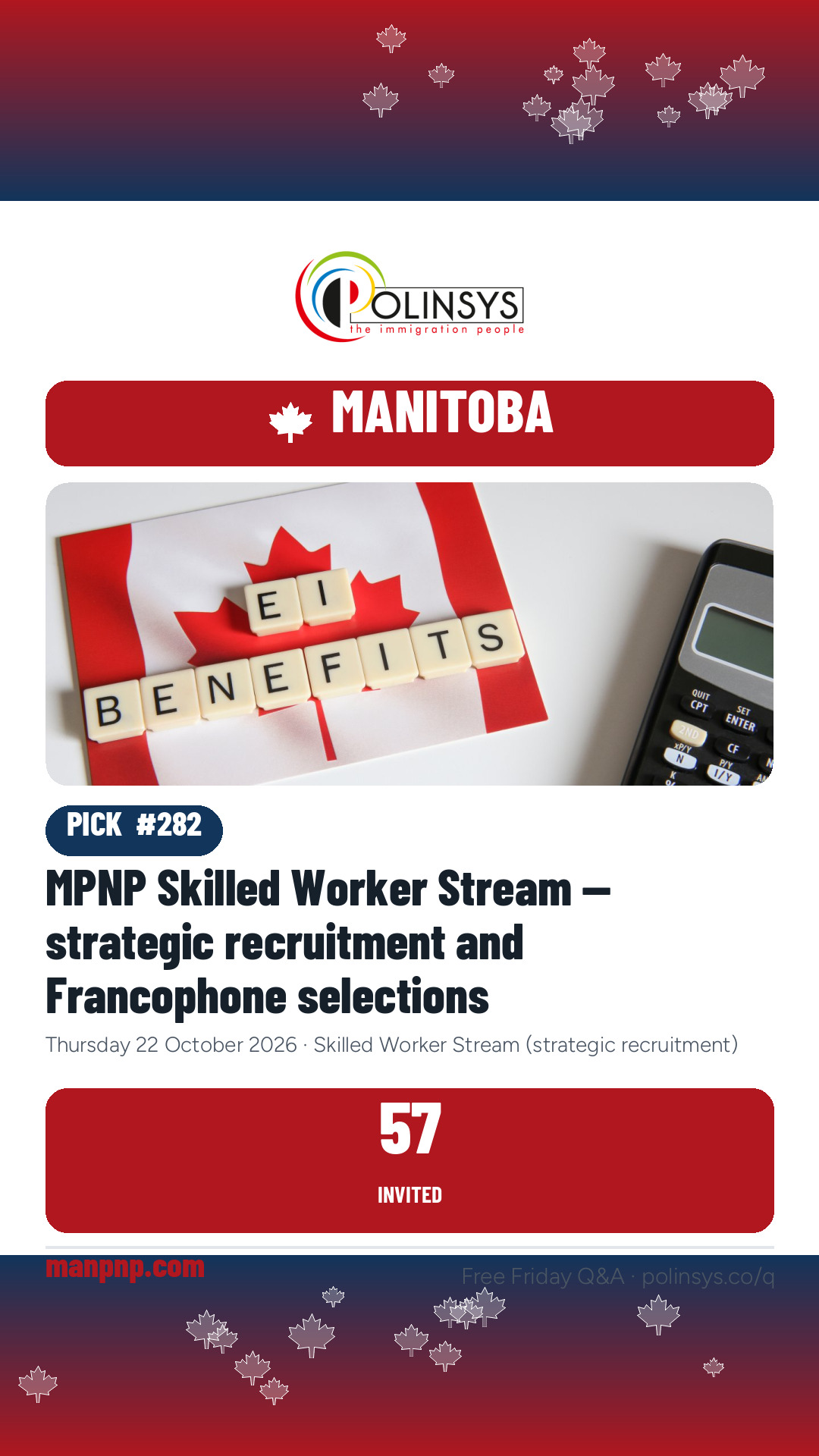 MPNP Skilled Worker Stream — strategic recruitment and Francophone selections — 57 invitations, 22 Oct 2026
