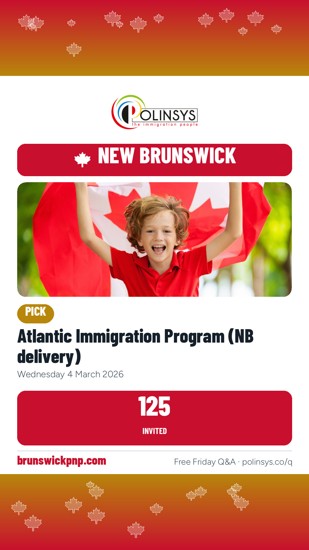Atlantic Immigration Program (NB delivery) — 125 invitations, 4 March 2026