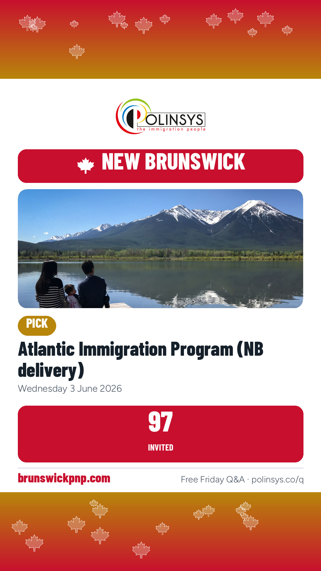 Atlantic Immigration Program (NB delivery) — 97 invitations, 3 June 2026
