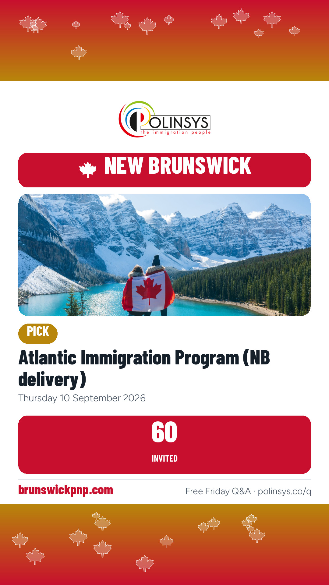 Atlantic Immigration Program (NB delivery) — 60 invitations, 10 September 2026