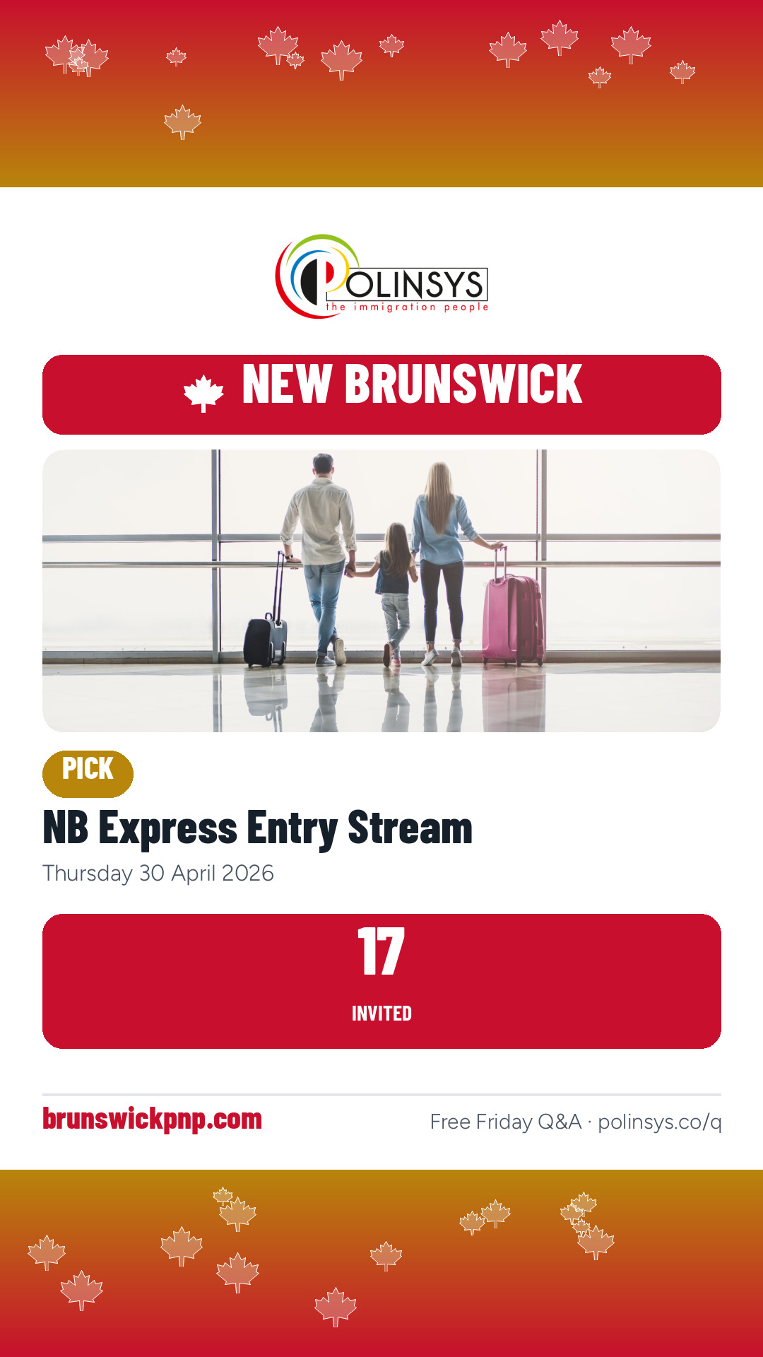 NB Express Entry Stream — 17 invitations, 30 April 2026
