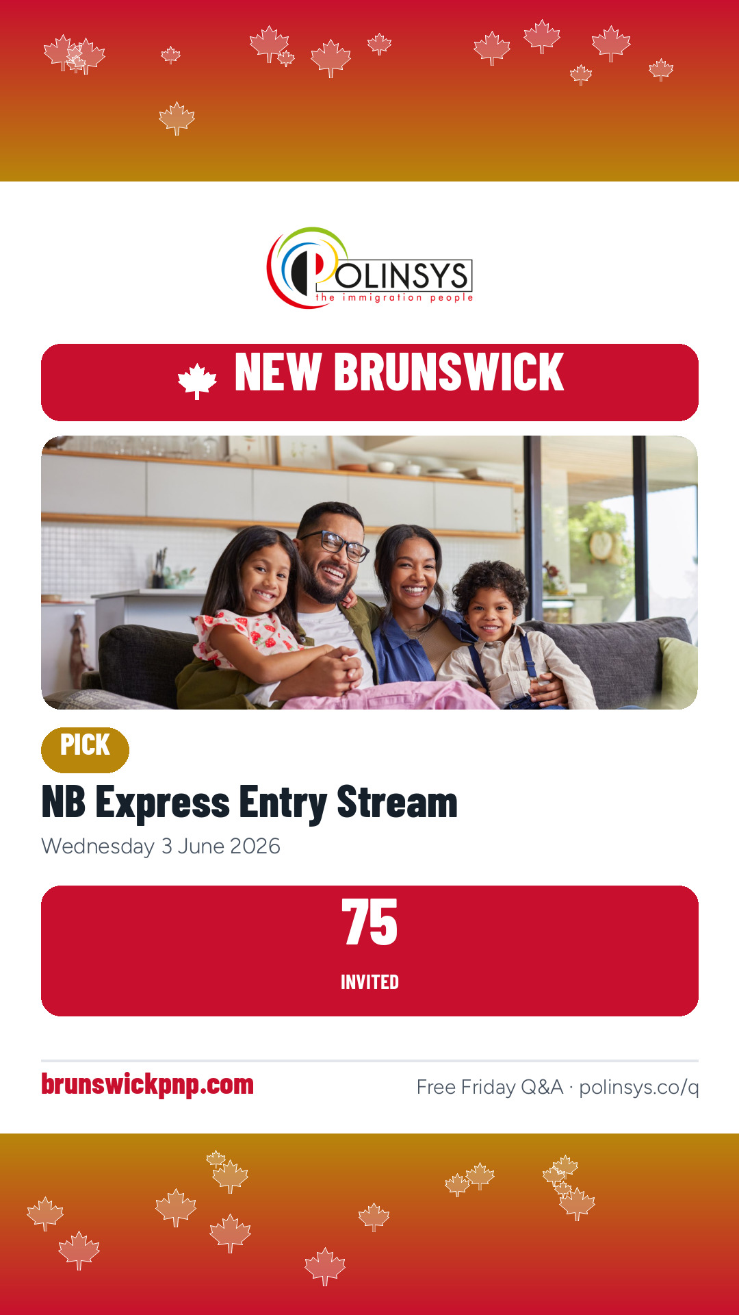 NB Express Entry Stream — 75 invitations, 3 June 2026