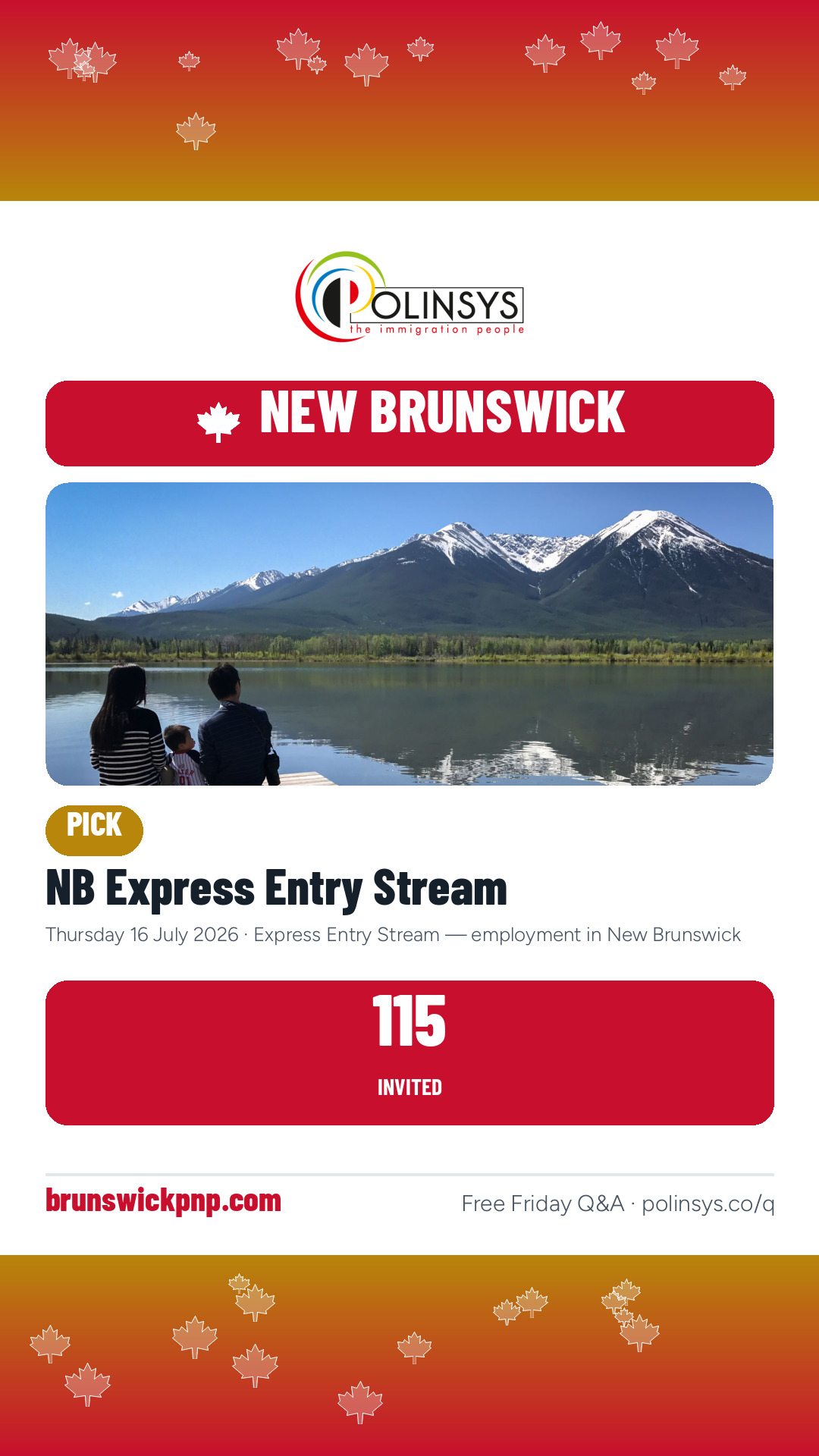 NB Express Entry Stream — 115 invitations, 16 July 2026