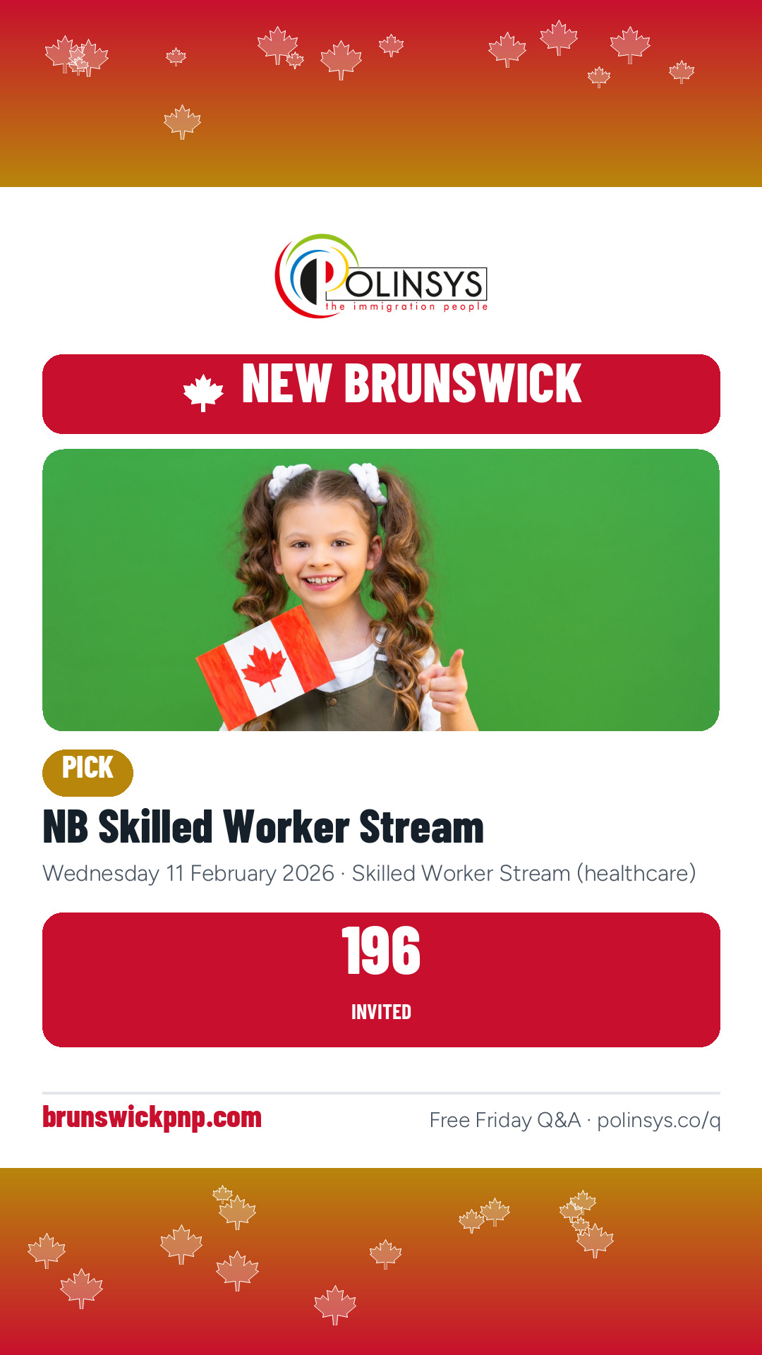 NB Skilled Worker Stream — 196 invitations, 11 February 2026