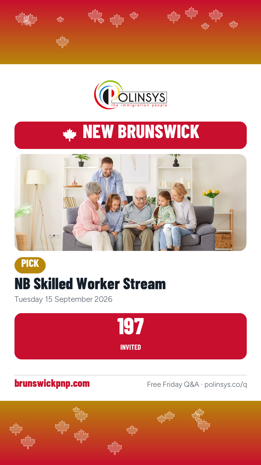 NB Skilled Worker Stream — 197 invitations, 15 September 2026