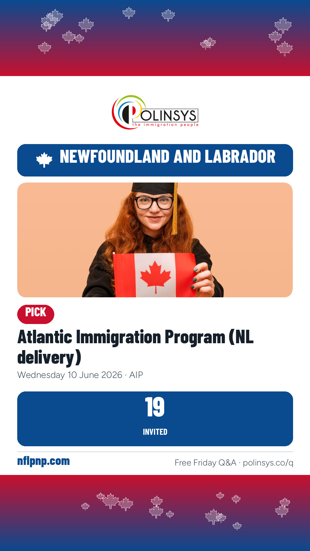Atlantic Immigration Program (NL delivery) — 19 invitations, 10 June 2026