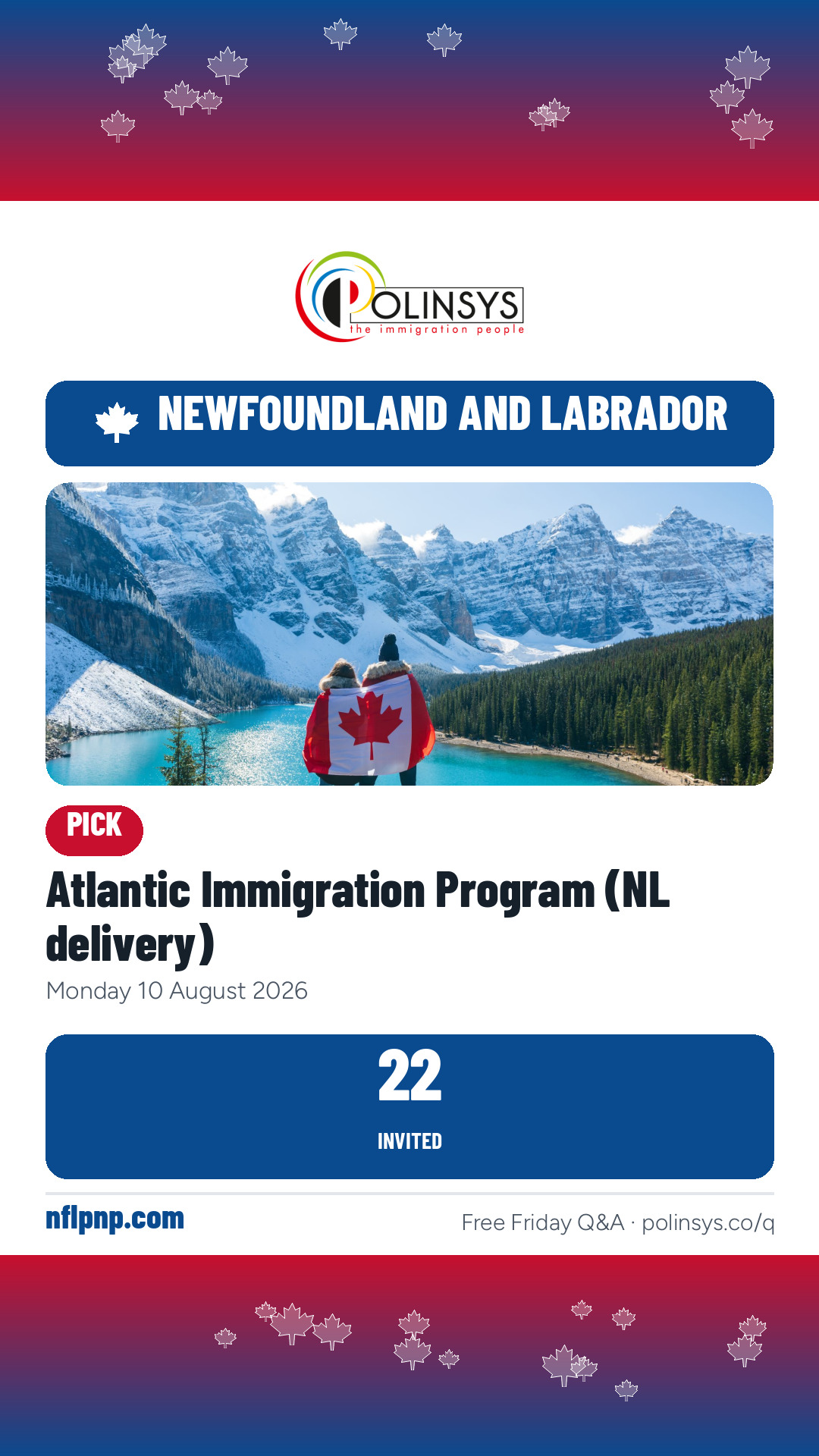 Atlantic Immigration Program (NL delivery) — 22 invitations, 10 August 2026