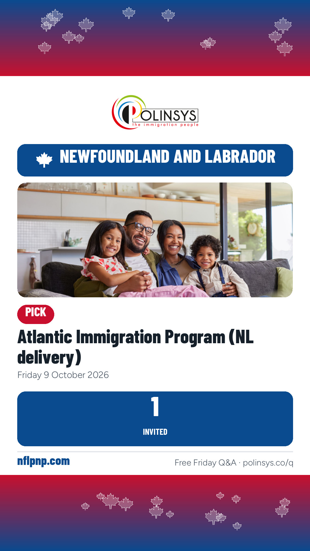 Atlantic Immigration Program (NL delivery) — 1 invitation, 9 Oct 2026