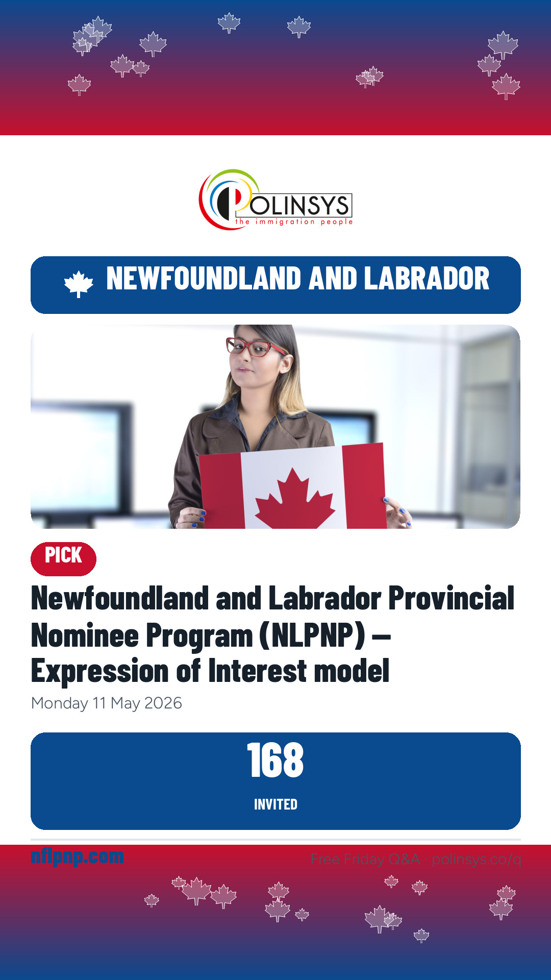 Newfoundland and Labrador Provincial Nominee Program (NLPNP) — Expression of Interest model — 168 invitations, 11 May 2026