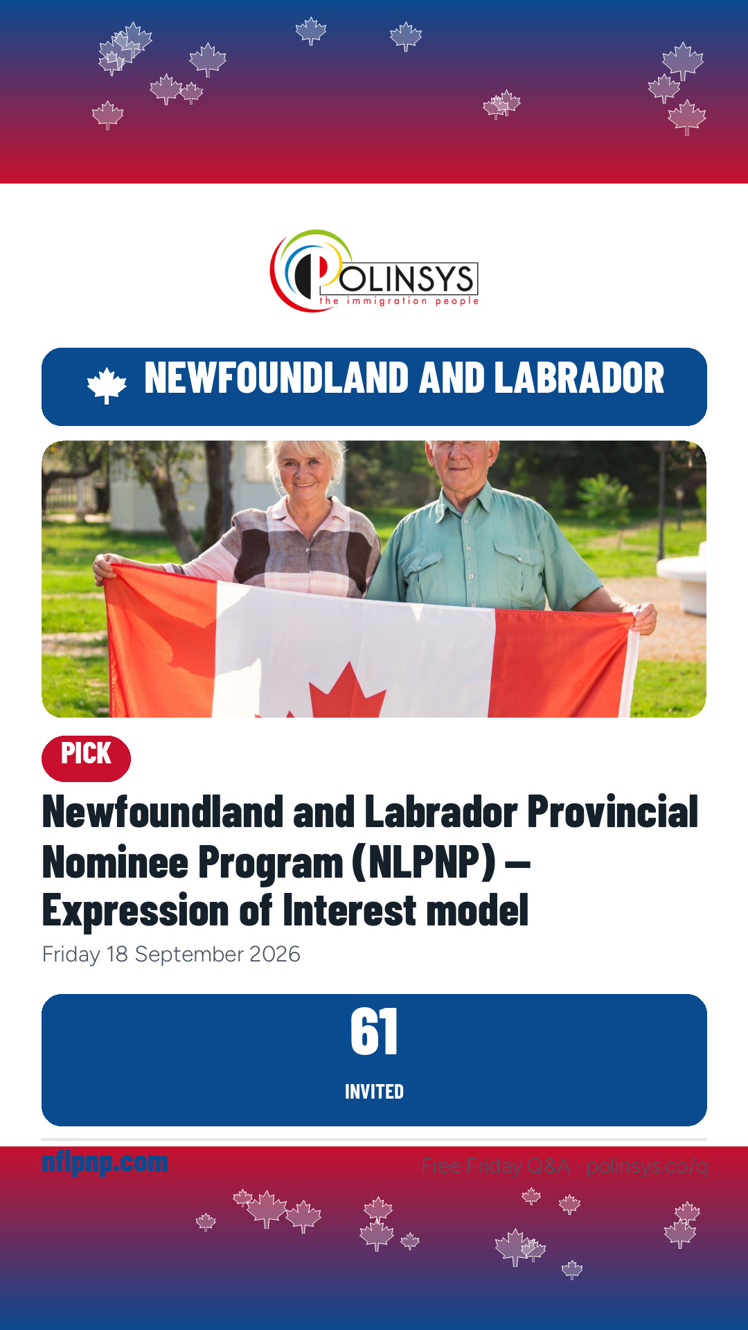 Newfoundland and Labrador Provincial Nominee Program (NLPNP) — Expression of Interest model — 61 invitations, 18 September 2026