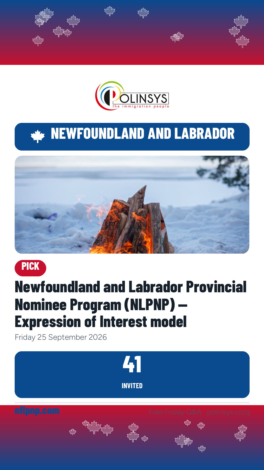 Newfoundland and Labrador Provincial Nominee Program (NLPNP) — Expression of Interest model — 41 invitations, 25 September 2026