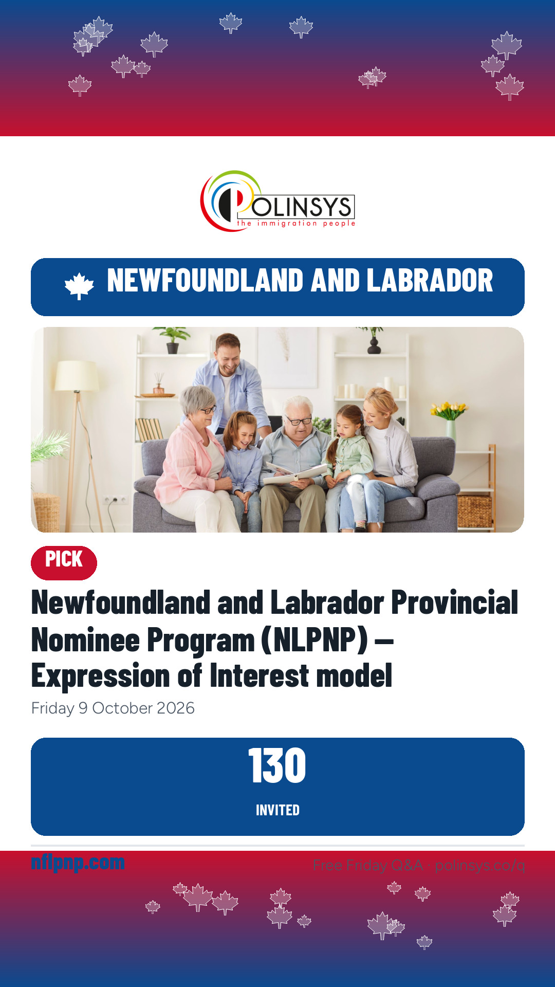 Newfoundland and Labrador Provincial Nominee Program (NLPNP) — Expression of Interest model — 130 invitations, 9 Oct 2026